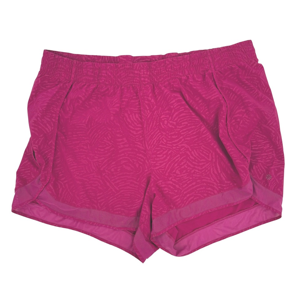 Athleta Mesh Racer Run Shorts Womens 2X Pink Animal Print 4 Inch Inseam